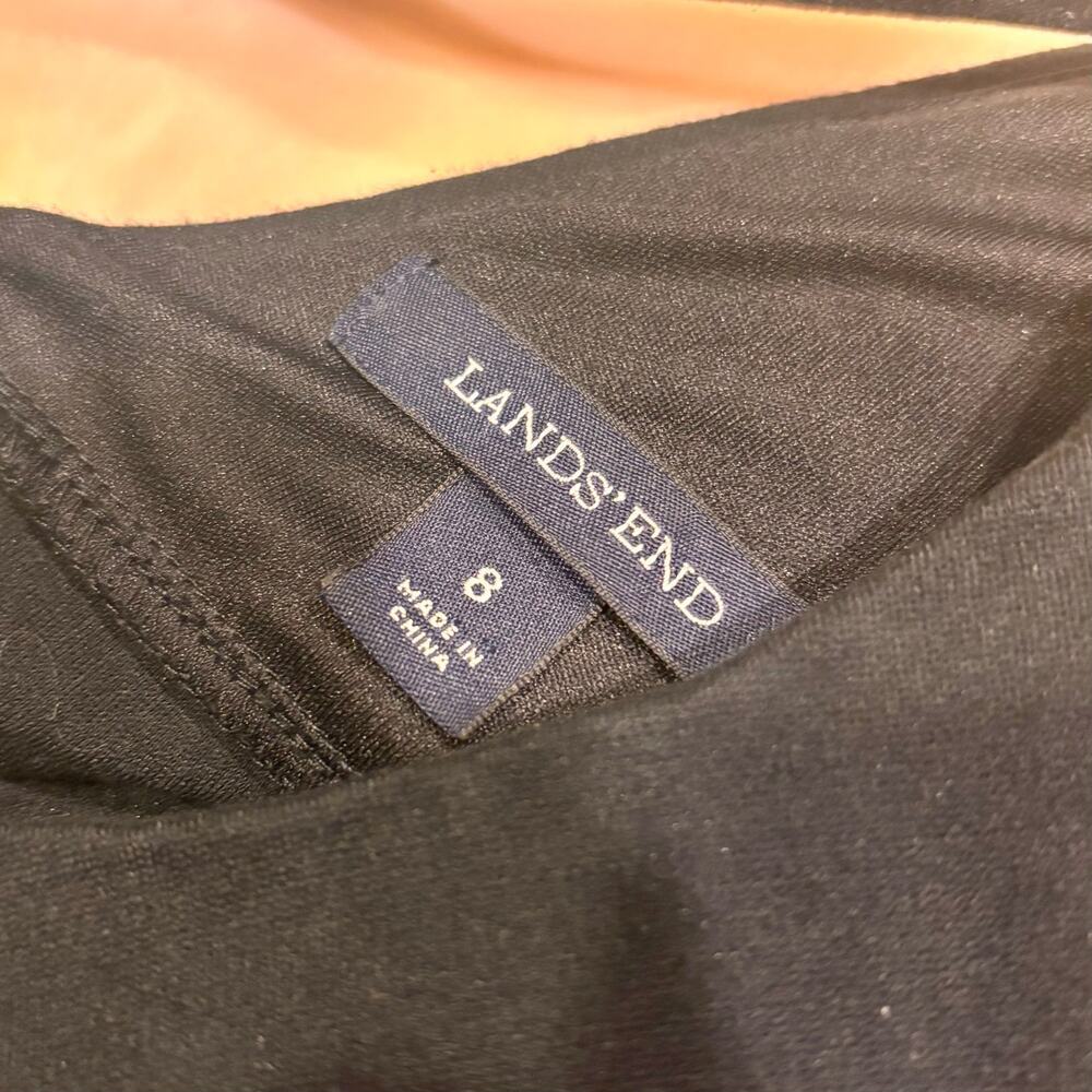 Lands End A Line Black Dress Knee Length Sleeeless V Back Stretch Size 8 - Picture 3 of 7